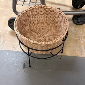 Wicker Basket with Black Metal Stand